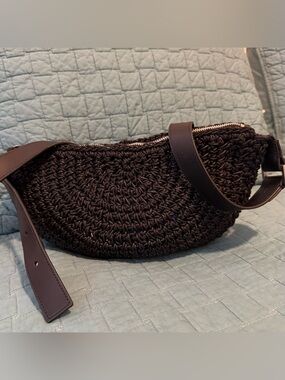AllSaints Luna Micro Woven Raffia Crossbody Belt Bag Black
